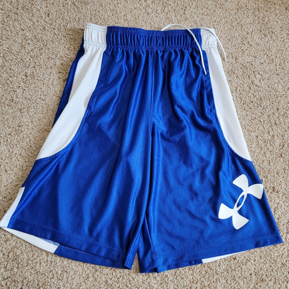 Under Armour Men's Athletic Shorts, Size Men's Medium, Color Blue and Wh…